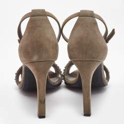 Hermes Grey Suede and Crystal Embellished Premiere Sandals Size 37