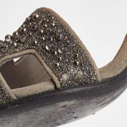 Hermes Grey Suede and Crystal Embellished Premiere Sandals Size 37