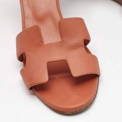 Hermes Orange Leather Legend Wedge Sandals Size 38.5