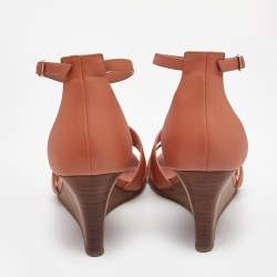 Hermes Orange Leather Legend Wedge Sandals Size 38.5
