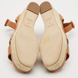 Hermes Brown Leather Elda Espadrille Wedge Sandals Size 38