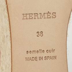 Hermes Brown Leather Elda Espadrille Wedge Sandals Size 38
