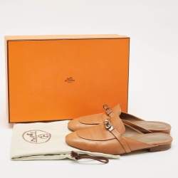 Hermes Naturel Leather Oz Flat Mules Size 38