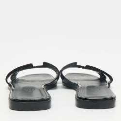 Hermes Black Patent Leather Oran Flat Slides Size 37.5