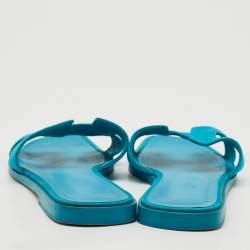 Hermes Blue Suede Oran Flat Slides Size 38
