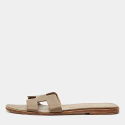 Hermes Brown Leather Oran Flat Slides Size 39
