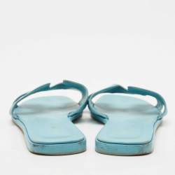 Hermes Blue Leather Oran Flat Slide Sandals Size 40