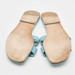 Hermes Blue Leather Oran Flat Slide Sandals Size 40