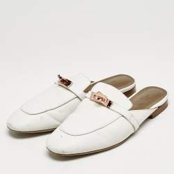 Hermes White Leather Oz Flat Mules Size 39
