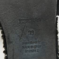 Hermes Black Shearling Fur Oran Flat Sandals Size 39