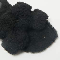 Hermes Black Shearling Fur Oran Flat Sandals Size 39