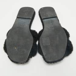 Hermes Black Shearling Fur Oran Flat Sandals Size 39