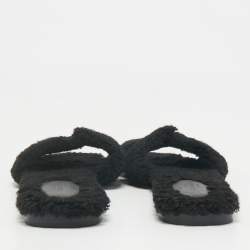 Hermes Black Shearling Fur Oran Flat Sandals Size 39