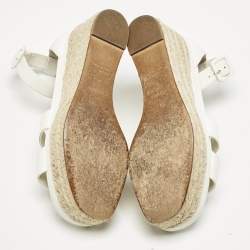 Hermes White Leather Ilana Espadrille Wedge Sandals Size 39