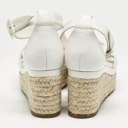 Hermes White Leather Ilana Espadrille Wedge Sandals Size 39