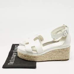 Hermes White Leather Ilana Espadrille Wedge Sandals Size 39