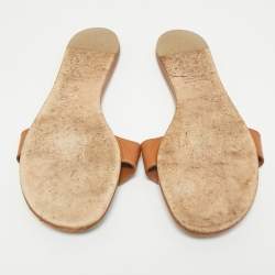 Hermes Brown Leather Lisboa Flat Sandals Size 39