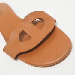 Hermes Brown Leather Lisboa Flat Sandals Size 39