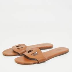 Hermes Brown Leather Lisboa Flat Sandals Size 39