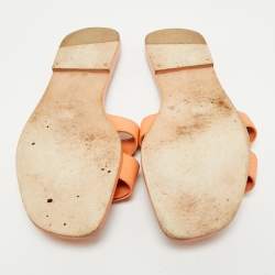 Pre Owned Hermes Orange Leather Oran Flat Slides Size 39