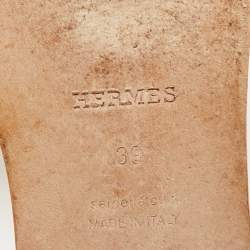 Pre Owned Hermes Orange Leather Oran Flat Slides Size 39