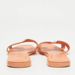 Pre Owned Hermes Orange Leather Oran Flat Slides Size 39