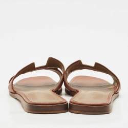 Hermes Brown Leather Oran Flat Slide Sandals Size 38
