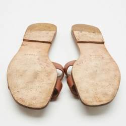 Hermes Brown Leather Oran Flat Slide Sandals Size 38