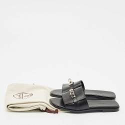 Hermes Black Leather Gabriel Slide Sandals Size 37