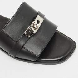 Hermes Black Leather Gabriel Slide Sandals Size 37