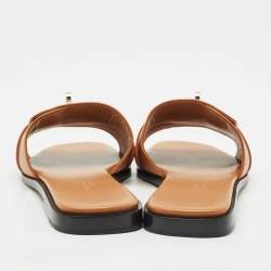 Hermes Brown Leather Gabriel Flat Slides Size 37