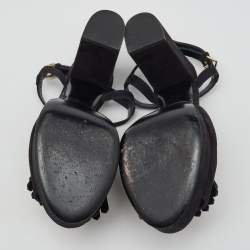 Hermes Black Suede Anjou Block Heel Platform Ankle Strap Sandals Size 40