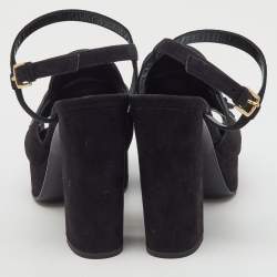 Hermes Black Suede Anjou Block Heel Platform Ankle Strap Sandals Size 40