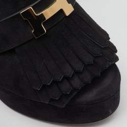 Hermes Black Suede Anjou Block Heel Platform Ankle Strap Sandals Size 40