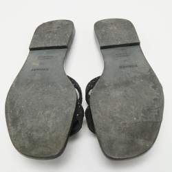 Hermes Black Suede Crystal Embellished Oran Flat Slides Size 39