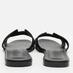 Hermes Black Suede Crystal Embellished Oran Flat Slides Size 39