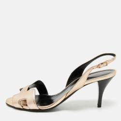 Hermes Gold Leather Night Slingback Sandals Size 39