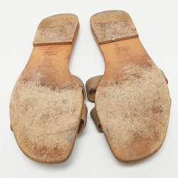Hermes Grey Leather Oran Flat Slides Size 39.5
