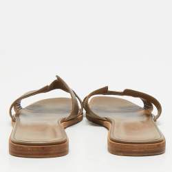 Hermes Grey Leather Oran Flat Slides Size 39.5