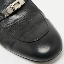 Hermes Black Leather Oz Flat Mules Size 39