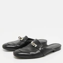 Hermes Black Leather Oz Flat Mules Size 39