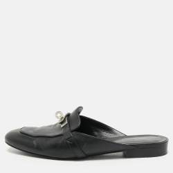 Hermes Black Leather Oz Flat Mules Size 39