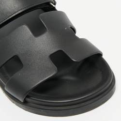 Hermes Black Leather Chypre Sandals Size 36