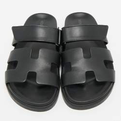 Hermes Black Leather Chypre Sandals Size 36