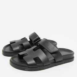 Hermes Black Leather Chypre Sandals Size 36