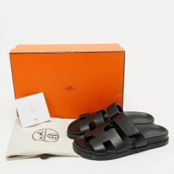 Hermes Black Leather Chypre Sandals Size 36