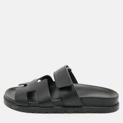 Hermes Black Leather Chypre Sandals Size 36