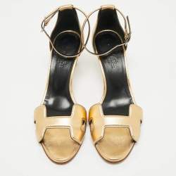 Hermes Gold Leather Joy Sandals Size 36
