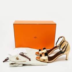 Hermes Gold Leather Joy Sandals Size 36