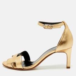 Hermes Gold Leather Joy Sandals Size 36